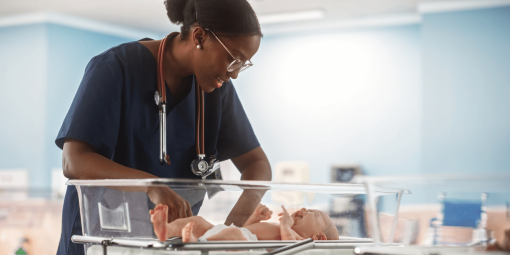 Nurse examine newborn baby